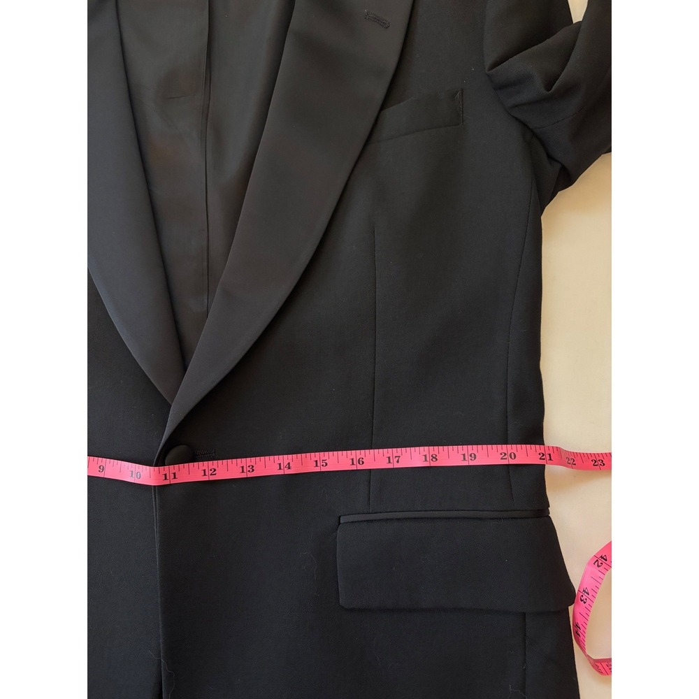 Nordstrom Black 2 Piece Tuxedo 41R 36 wool Suit Notch Lapel Satin Formal Wedding - Picture 9 of 16